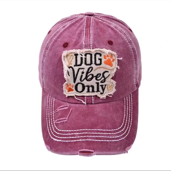 Boho black vintage washed “Dog Vibes only” baseball cap display picture 3